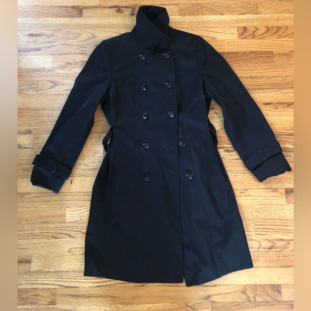 Calvin Klein Black Belted Double Breasted Trench Coat Rain Jacket Womens